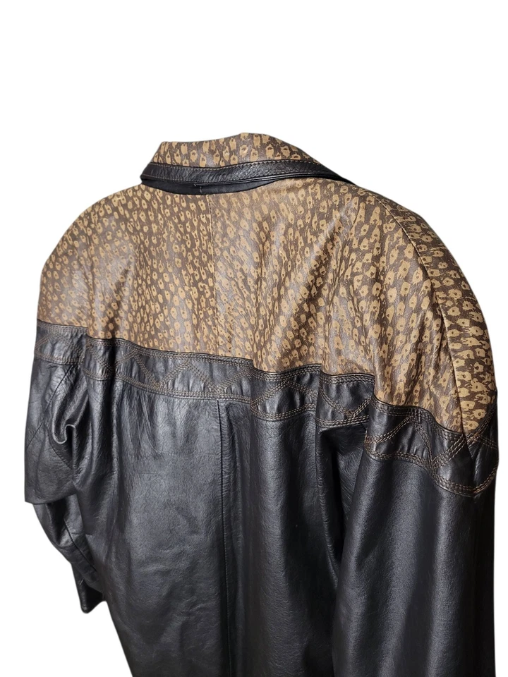 Винтажный Pelle женщин из черной кожи Тренч куртка с коричневый акценты средний - Изображение 4 из 4