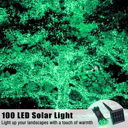 Solar String Lights 36 FT Waterproof Green Solar Xmas Light Outdoor Tree 8Pcs - Picture 2 of 9
