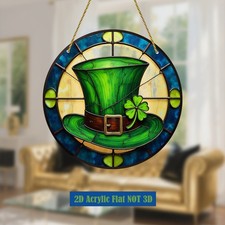 St. Patrick's Day Acrylic Window Hanging Green Hat Clover 2D Flat Round Decor