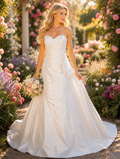 Watters Brides Wedding Dress 14 Silk Satin White Ivory Strapless Bow NWT $1,399
