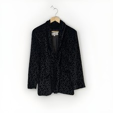 Vtg Norma Kamali Womens Blazer Jacket Size 12 Black Velvet Swirl Pattern