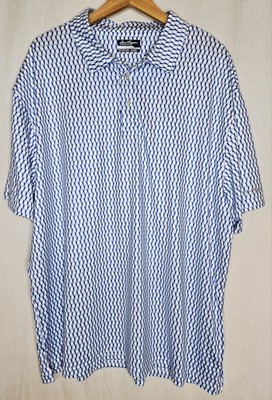 Ben Hogan Mens Plus Size Performance Golf Polo Blue White Print Shirt 2XL or 3XL