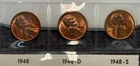 AU/UNC 1948 P-D-S Lincoln Wheat Cent Year Set