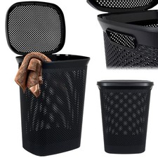 Kosz azienkowy Pojemnik na Pranie Odzie Bielizn Plastikowy Czarny 60L