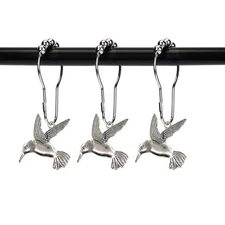 Hummingbird Shower Curtain Hooks Rings Bird Garden Nature Spring Theme Decora...