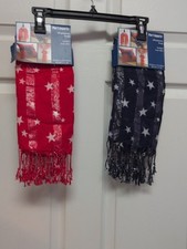 Pier 1 Imports 2 All-Purpose Wrap Red/Blue White Stars Met. Thread 20.75" x 5