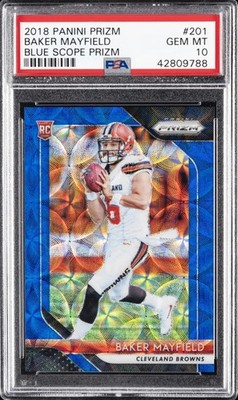 2018 Panini Prizm Blue Scope Baker Mayfield #201 Rookie RC /99 PSA 10 Browns Gem