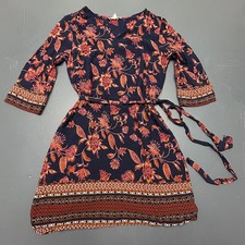BeachLunchLounge Dress Women's XS Navy Orange Floral Tie Waist OAP Boho Summer