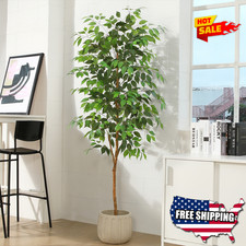 6FT Artificial Ficus Tree with Natural Wood Trunk and Lifelike Leaves, Silk Fake