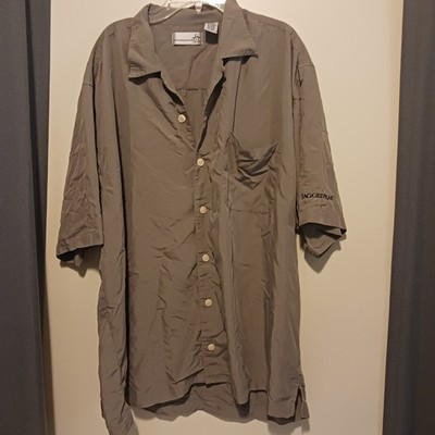 Munsingwear Mens XL Short Sleeve Button Down Shirt Tan Jagged Peak  Rayon
