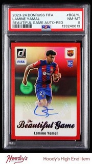 2023 24 Donruss Beautiful Game Red #32 Lamine Yamal RC Rookie AUTO 41/49 PSA 8