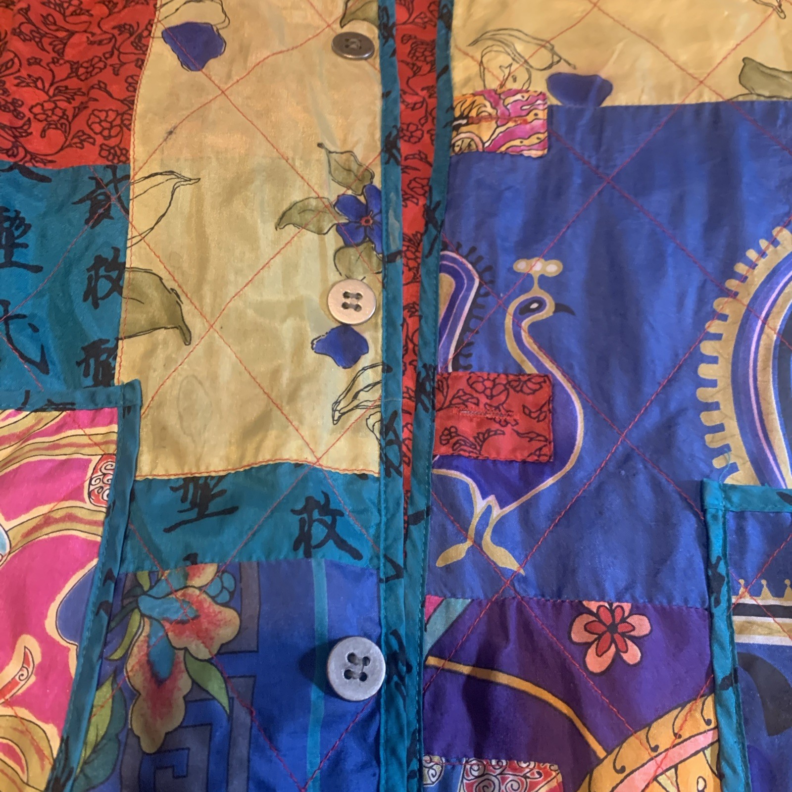 Chicos Jacket 100% Silk Patchwork Lined Boho Indi… - image 6
