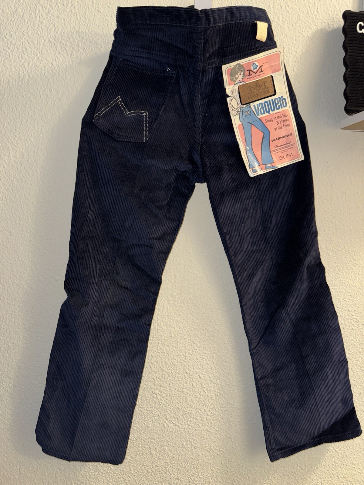 Vintage 70s Maverick Navy Blue Corded Bell Bottoms Size 10 D