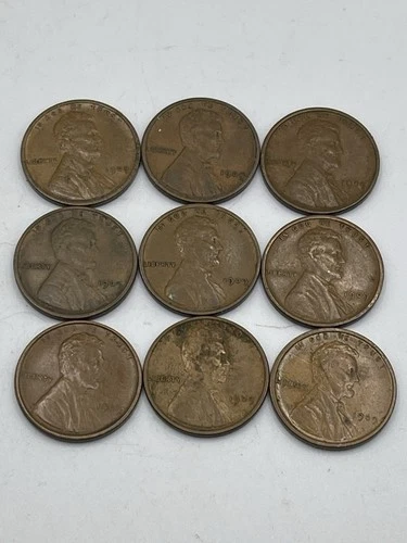 1909 VDB  Lincoln CENT WHEAT PENNIES LOT OF 9 VFine Condition Lot VDB2