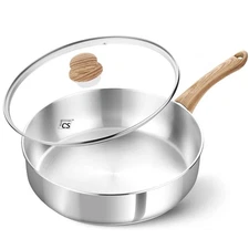 Saute Pan with Lid, 10 Inch Stainless Steel Saute Pan with Lid, Deep Frying Pan