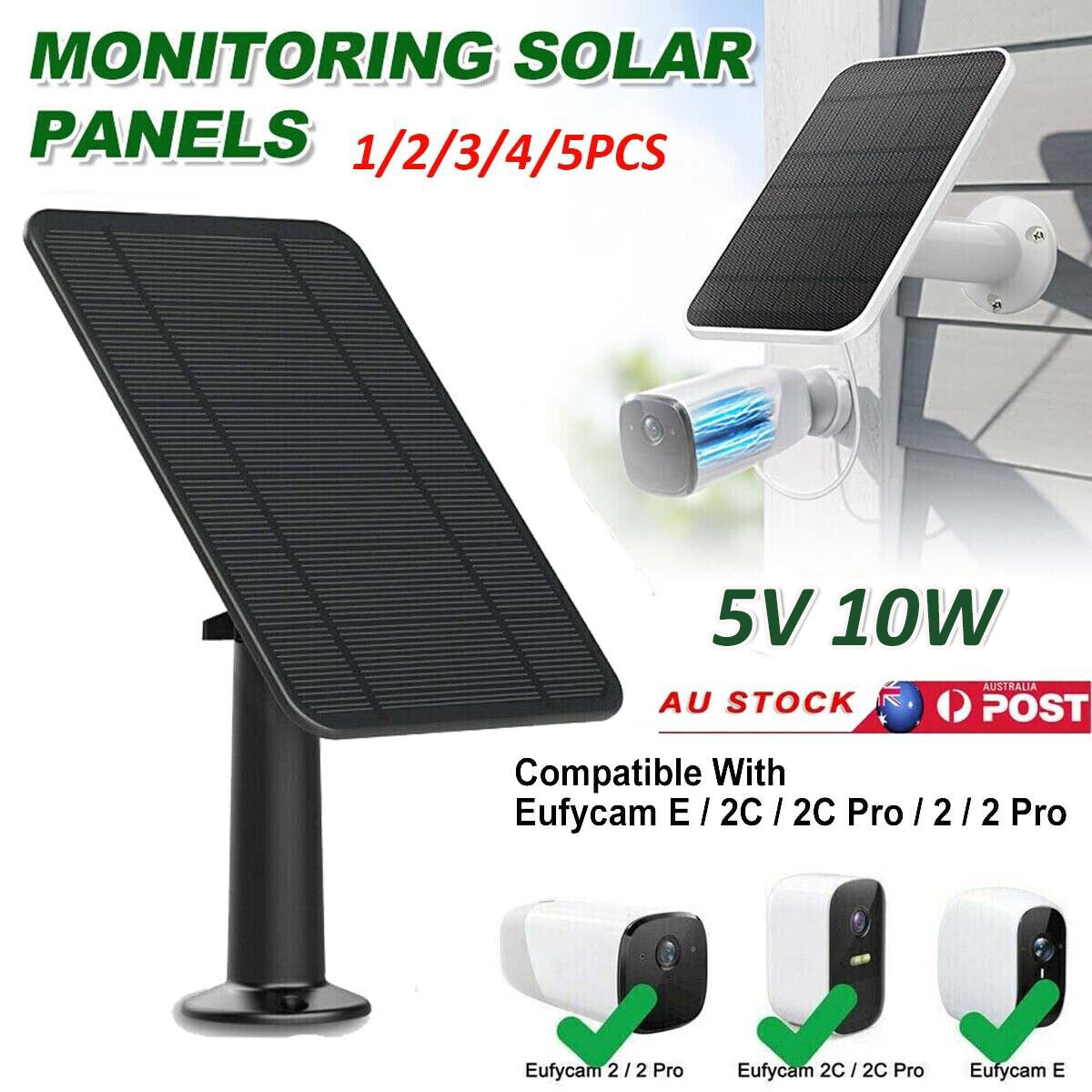 10W Solar Panels for Eufy Eufycam Cam E/2C/E/2 Pro Wall Mount 3M