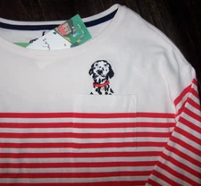 NWT Joules Marina Ivory/Red Stripe DALMATIAN DOG IN POCKET Cotton Knit Top US 4