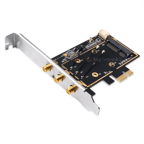 Mini PCI-e to PCI-e 1x 16x Desktop PC 3 Antennas Adapter for Wireless Wifi Card - Picture 3 of 5