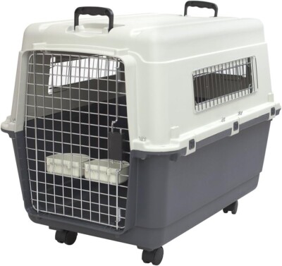 Durable Large Gray Dog Crate with Wheels IATA Approved Travel