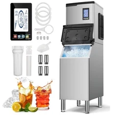 Commercial Ice Maker Machine 650Lbs/24H Industrial Ice Maker 450Lbs Storage Bin