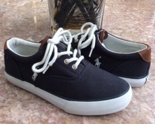 New Ralph Lauren Polo Youth Black Canvas Fashion Comfort Shoes Size 3