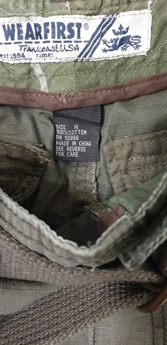 Wearfirst VTG Belted CARGO Pants 14 Pockets Relaxed Straight Military Green Y2K - Picture 7 of 22