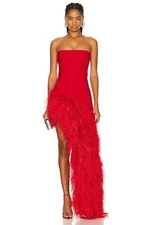 NEW $2750 THE NEW ARRIVALS Ilkyaz Ozel Giselle pedro red feather dress 36  US 2