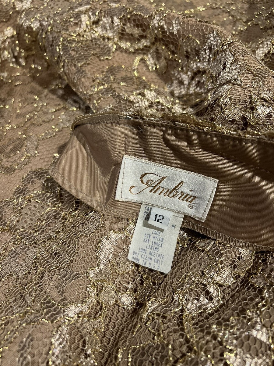 Ambria Vintage 12 Gold Lace Mini Dress Puff Sleeve Open Back Ambria Vintage 12 Gold Lace Mini Dress Puff Sleeve Open Back