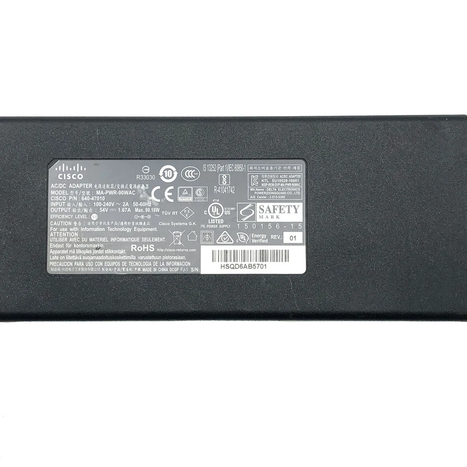 Adaptador de CA original Cisco 54V 1.67A fuente de alimentación para Meraki MX65W MX65 OEM Foto 2 de 4