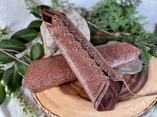 Size Small Cosplay Brown Pleather Elven Floral Armor Arm Bracers Sold As Pair