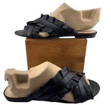 Sole Society Mandi Black Ruffled Cross Strap Slip-On Sandals Women's Size 8
