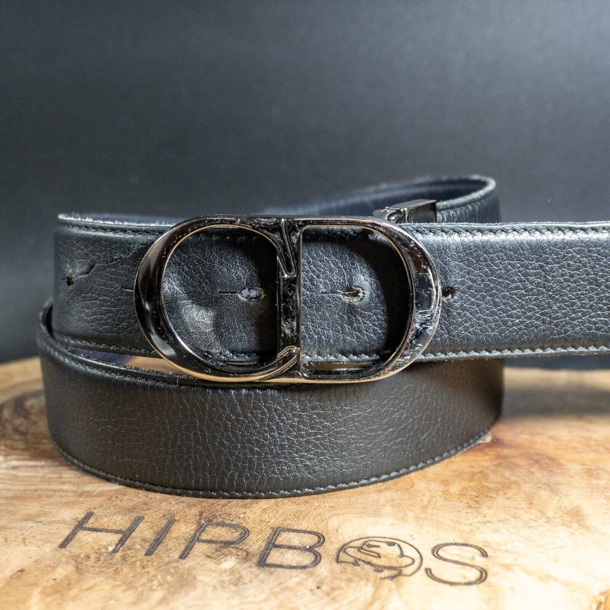 Dior Homme Mens Belt Leather CD Logo Buckle Belt Authentic Black