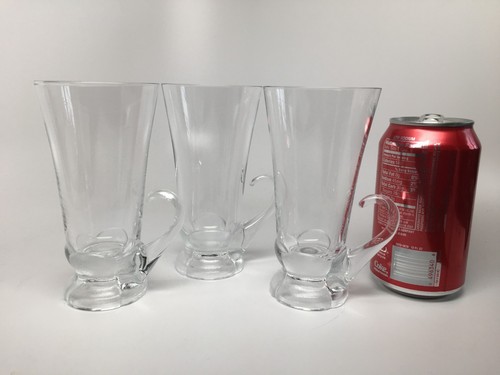 Vintage ADERIA Glass 3 TALL IRISH COFFEE MUGS / CUPS - Frosted Tulip Flower Base - Picture 6 of 6