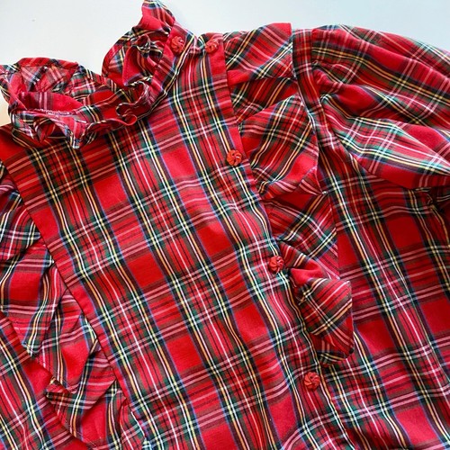 Vintage Tartan Holiday Plaid Blouse | Girl’s Size 12 - Picture 4 of 8