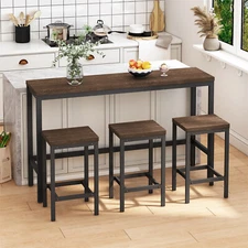 4 Piece Dining Table Set Table w/ 3 Stools Kitchen Breakfast Furniture