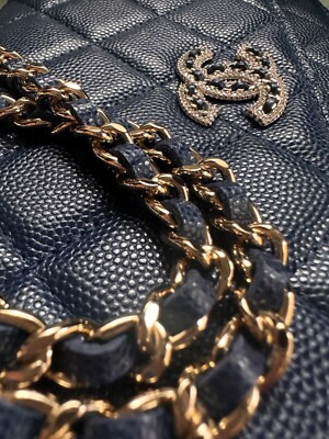 New CHANEL 22S Wallet on Chain BIG CRYSTAL CC Caviar Navy WOC Bag