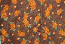 Cotton Fabric. Pumpkins/ Candy Corn on Brown. By The Yard