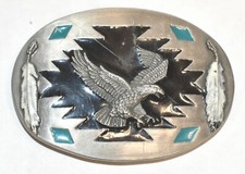Siskiyou Feathers Bald Eagle Belt Buckle Ag-87 Silver Black Metal