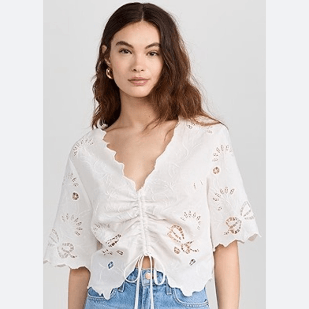 NWT Mother The Social Butterfly 100% Cotton Crop White Top Blouse