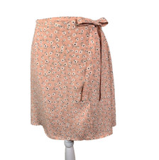 Vintage 90s A-Line Wrap Mini Skirt Womens Small Peach Floral Print Rayon Buffy