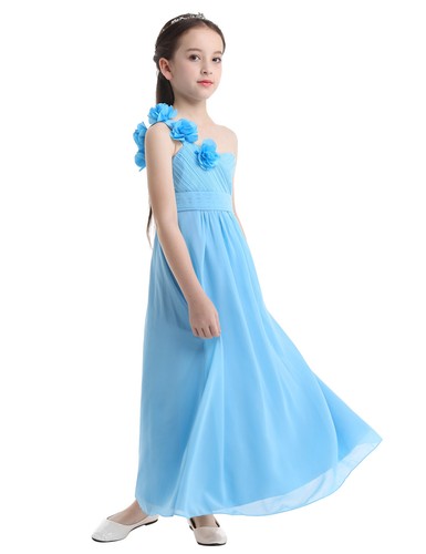 UK Girls Maxi Dress Wedding Party Bridesmaid Dress One Shoulder Formal Ball Gown - Picture 36 of 88