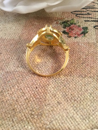 Vintage Jewellery Gold Ring Aquamarine White Sapphires Antique Deco Jewelry - Picture 10 of 10