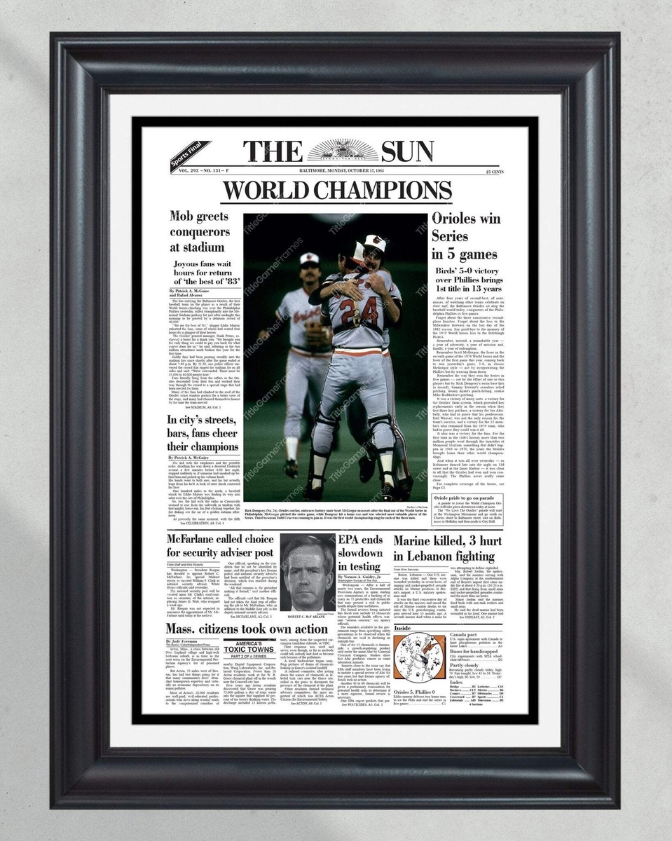 1983 Baltimore Orioles World Series Champions Framed Front Page
