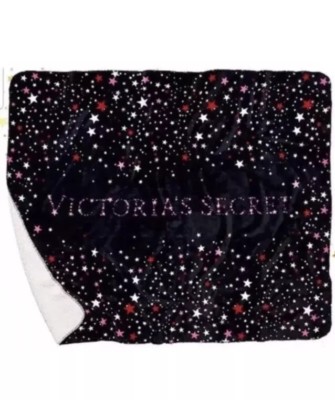 Victoria's Secret Star Sherpa Blanket Victoria Secret Logo Black