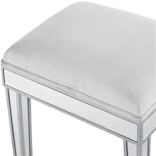 Elegant Decor Reflexion 18" Mirrored Fabric Vanity Stool in Beige and Silver - Picture 8 of 10