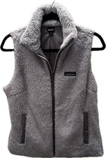 Patagonia Los Gatos Gray Vest Womens Sz M Fleece Furry Mock Neck Full Zip Core