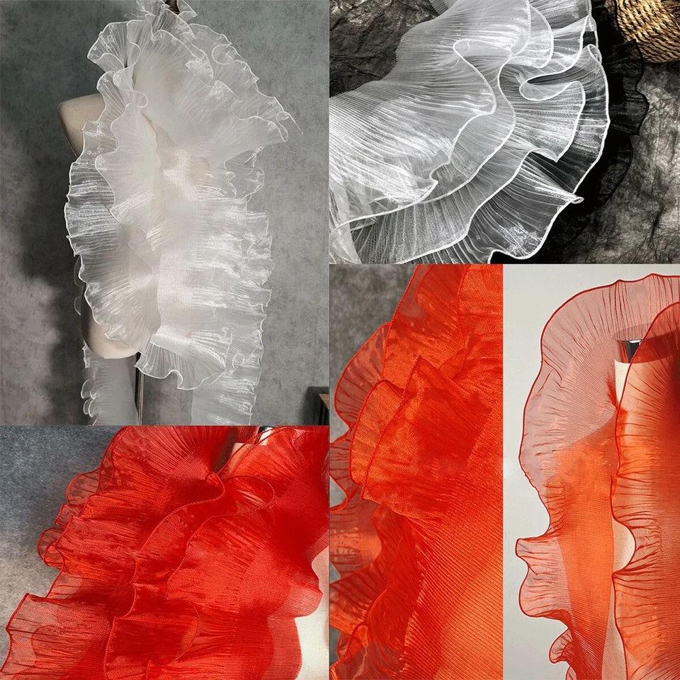 1Yd Big Wave Ruffled Lace Trims Tulle Ruffle Border Pleated Fabric Trim Organza - Image 2 of 4
