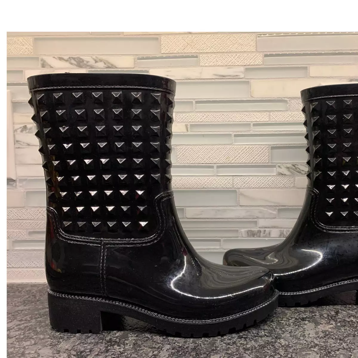 Black studded rain clearance boots