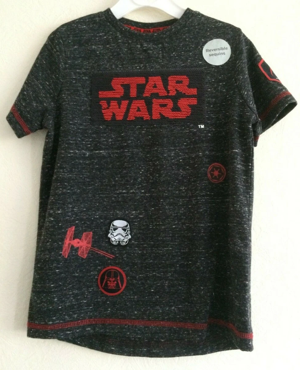 BNWT STAR WARS reversible sequins short sleeved t shirt black 5 years