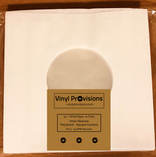 Polylined 45 RPM White Paper Inner Record Sleeves for 7" Records 50 